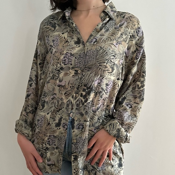 VINTAGE EVIDENCE 100% SILK PATTERNED  BLOUSE - M - Picture 3 of 16
